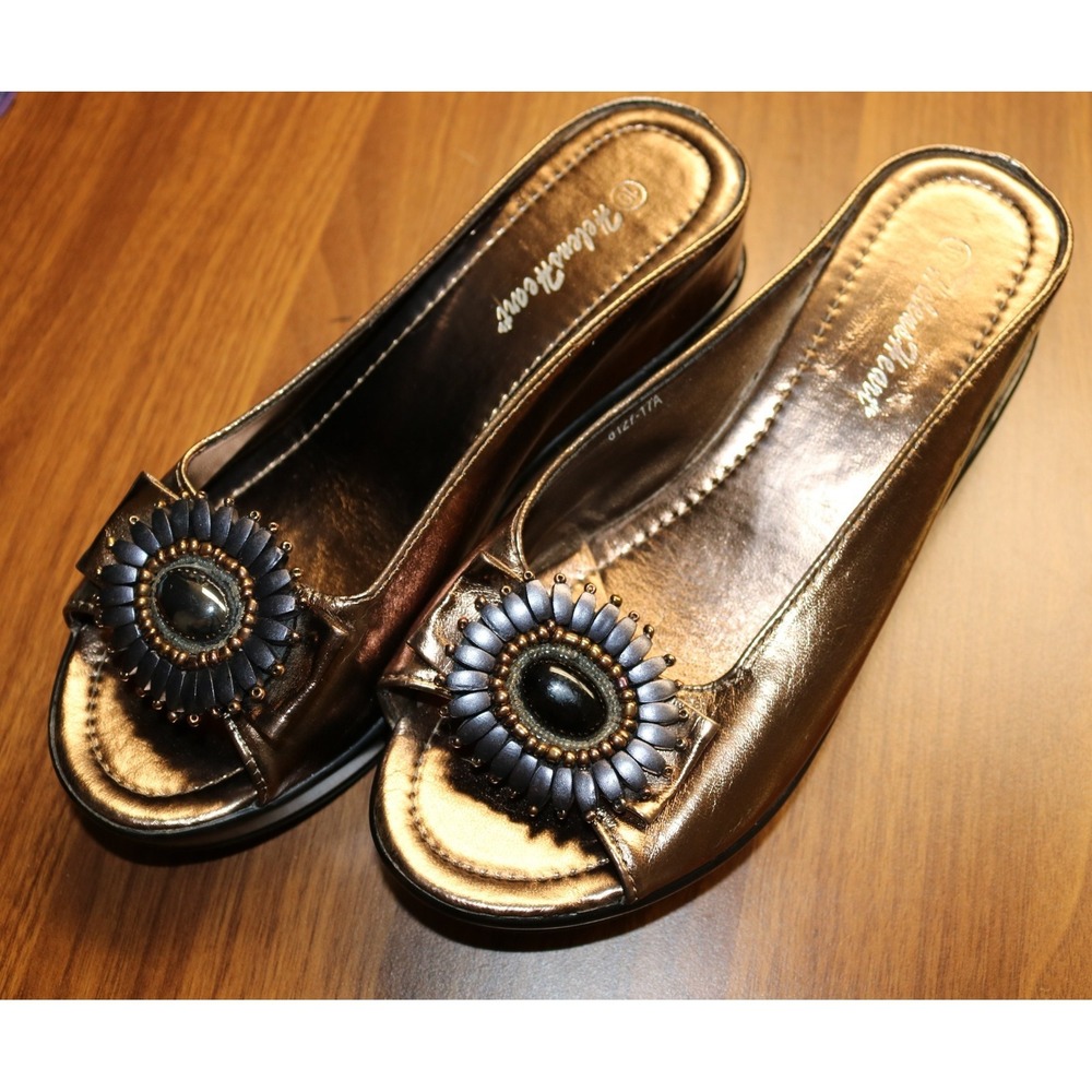 Helens Heart Pre Owned Shoes Women 10 Slide Open Toe Sandal Beaded Flower